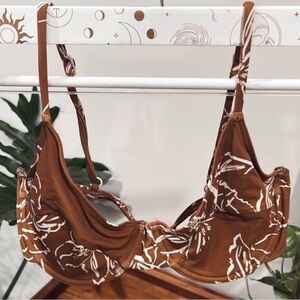 Stone Fox Swim Brown and White Bikini Top